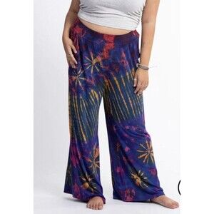 Tie Dye Wide Leg Palazzo Harem Pants Cotton Royal Blue S/M